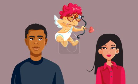 Cupid Aiming a Young Couple Vector Cartoon illustration