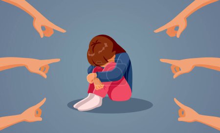 Ilustración de Triste infeliz niño víctima siendo apuntado en vector ilustración - Imagen libre de derechos