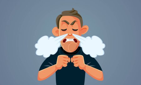 Wütender Mann mit Dampf, der aus dem Nasenvektorcharakter kommt