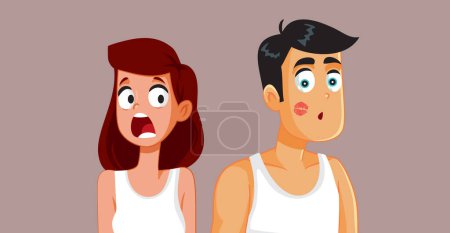 Illustration for Unhappy Woman Catching her Boyfriend Cheating Vector Cartoon Illustration - Royalty Free Image