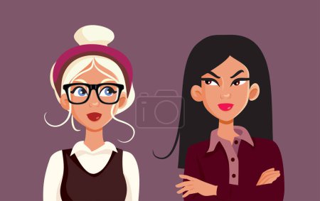 Rival Woman Looking at Each other with Hat Vector Illustration