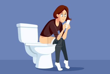 Téléchargez les illustrations : Vector Woman Doom Scrolling sur son téléphone tandis que sur les toilettes - en licence libre de droit