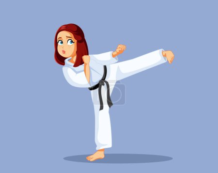 Illustration for Karate Woman in a White Kimono Kicking Vector Illustration - Royalty Free Image