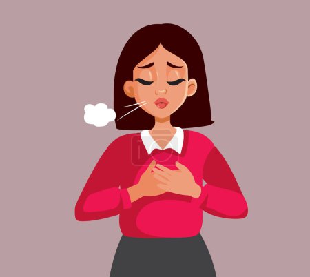 Ilustración de Mujer Sufriendo de una Condición Respiratoria Respirando Pesadamente Vector Ilustración - Imagen libre de derechos