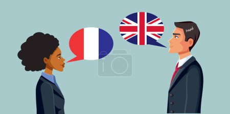Les gens d'affaires s'expriment en français et en anglais dans le débat de négociation Illustration vectorielle