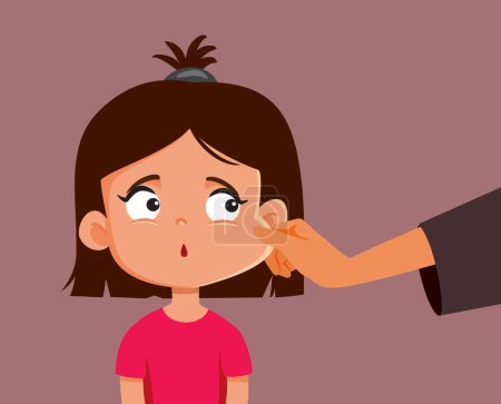 Illustration for Annoying Relative Meeting a Kid Pinching her Cheeks Vector Cartoon - Royalty Free Image