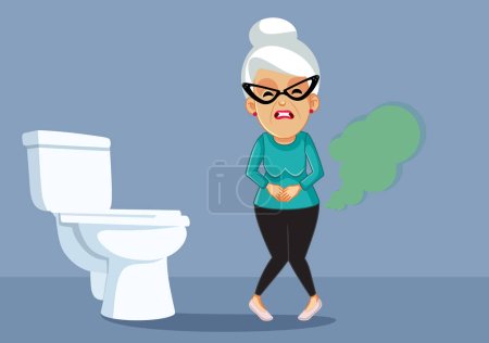 Ältere Frau eilt zur Toilette