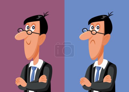 Ilustración de Hombre de negocios feliz o triste mostrando diferentes emociones carácter vectorial - Imagen libre de derechos