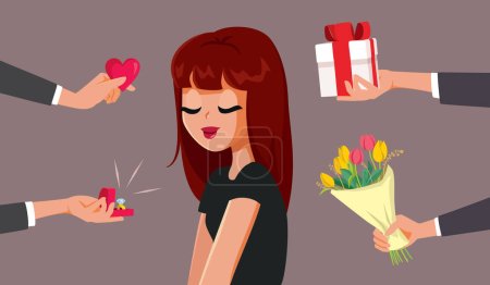 Illustration for Woman receiving Attention and Gifts from Man Vector Cartoon illustration - Royalty Free Image