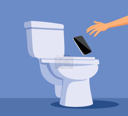 Téléchargez les illustrations : Personne lâchant son téléphone dans la cuvette de toilette Illustration vectorielle de bande dessinée - en licence libre de droit