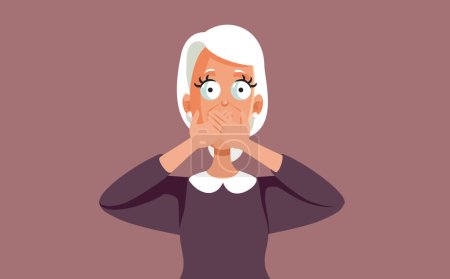 Illustration for Secretive Mysterious Elderly Lady Covering her Mouth Vector Character - Royalty Free Image