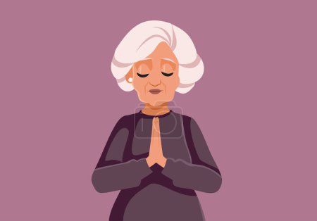 Illustration for Religious Elderly Woman Praying with faith Vector Character - Royalty Free Image