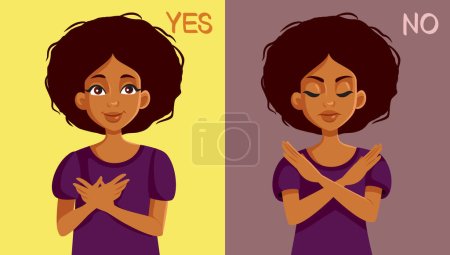 Ilustración de Mujeres de etnia africana diciendo sí y no carácter vectorial - Imagen libre de derechos