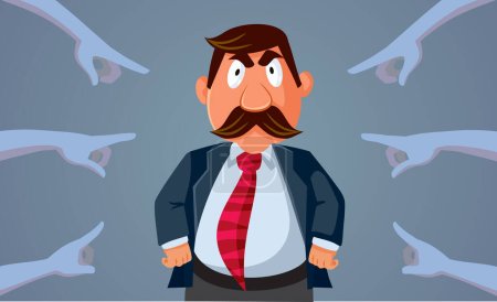 Ilustración de Gente señalando la mano a un malvado hombre de negocios vector ilustración de dibujos animados - Imagen libre de derechos