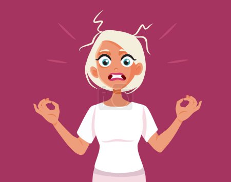 Illustration for Stressed Woman Trying to keep Calm vector Cartoon illustration - Royalty Free Image