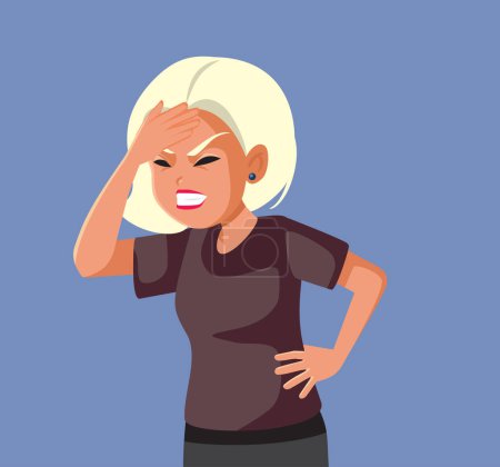 Illustration for Stressed Unhappy Woman Suffering a Migraine Vector Character Illustration - Royalty Free Image
