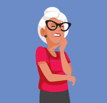 Femme âgée stressée mordant ses ongles Illustration vectorielle