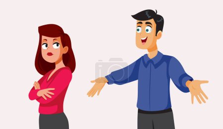 Upset Wife Refusing to Hug Her Husband Vector Cartoon illustration