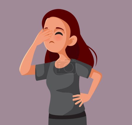 Chica adolescente estresada que sufre un dolor de cabeza personaje de dibujos animados vectorial