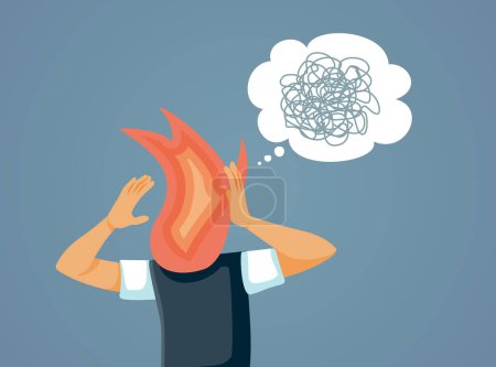 Conceptual Image of a Burnout person Feeling on fire Vector Cartoon