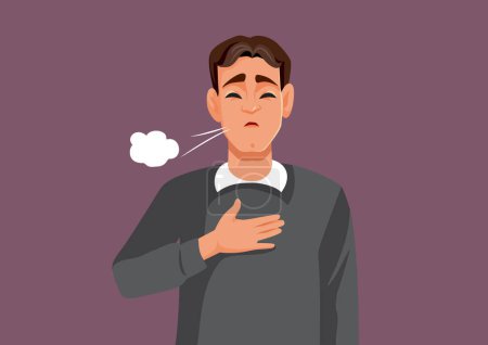 Man Suffering from a Respiratory Condition Breathing Heavily Vector Illustration
