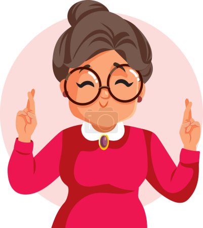 Illustration for Superstitious Granny Holding her Fingers Crossed Vector Character - Royalty Free Image