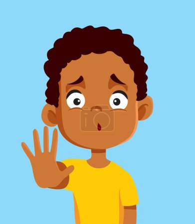 Téléchargez les illustrations : Petit garçon vecteur d'origine africaine faisant un geste d'arrêt - en licence libre de droit
