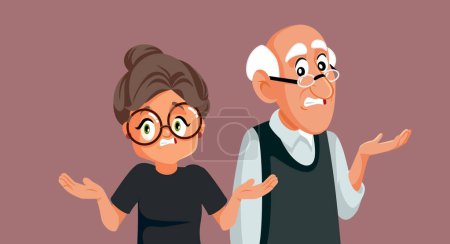 Ahnungsloses Senior-Paar fühlt sich verwirrt Vektor Cartoon Illustration