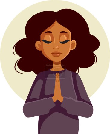 Illustration for Serene Woman of Black Ethnicity Praying Vector Character Illustration - Royalty Free Image