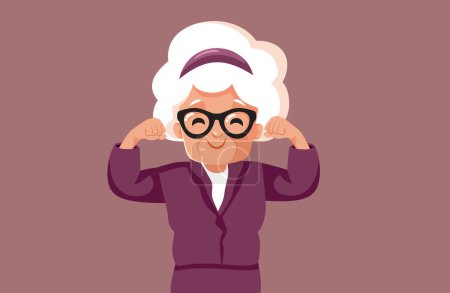 Happy Strong Elderly Woman Flexing Muscles Vector Cartoon Character