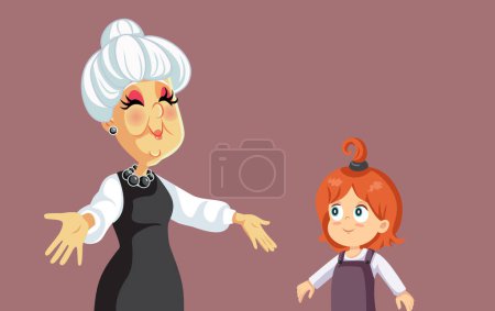 Ilustración de Abuela lista para abrazar a su nieta Vector ilustración de dibujos animados - Imagen libre de derechos