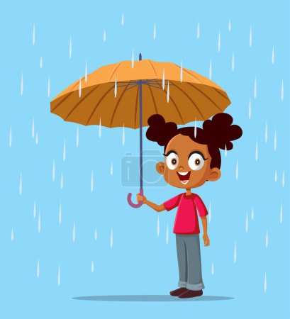 Téléchargez les illustrations : Happy Girl tenant un parapluie dans la pluie Illustration vectorielle - en licence libre de droit