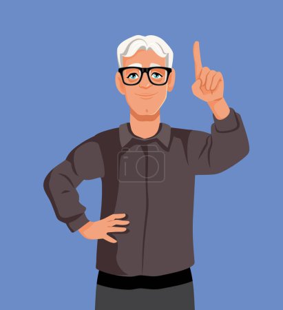 Illustration for Vector Middle Age Man Explaining Something Important and Pointing Forefinger - Royalty Free Image