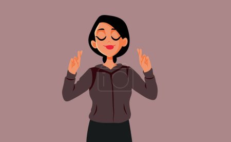 Illustration for Woman Holding Fingers Crossed for Good Luck Vector Cartoon - Royalty Free Image