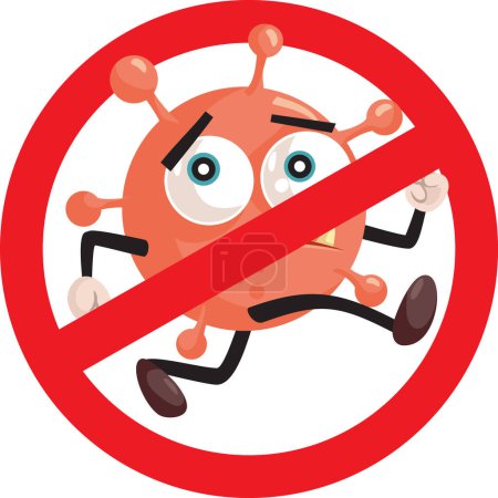 Warning Sign of a Cartoon Vector Virus Character Running Away