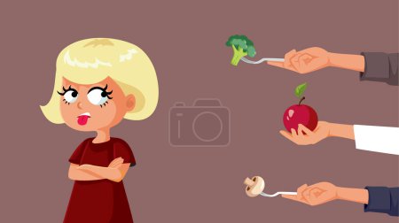 Toddler Disliking the Food Presented by her Family Vector Character