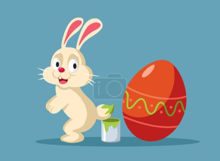 Conejo de Pascua pintando un huevo con su carácter de vector de cola