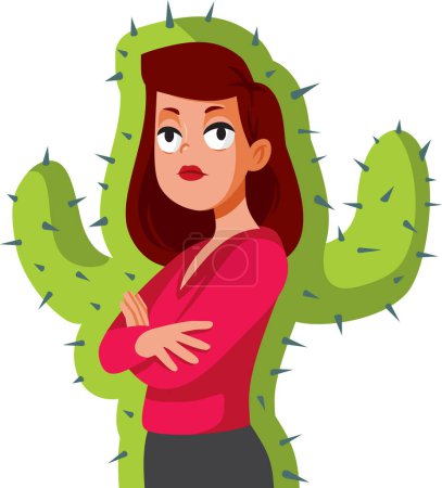 Unglückliche Frau, die sich wütend fühlt, ähnelt einer Kaktus-Vektor-Cartoon-Figur