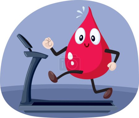 Illustration for Blood Drop Doing Cardio Exercise on a Treadmill Vector Character - Royalty Free Image