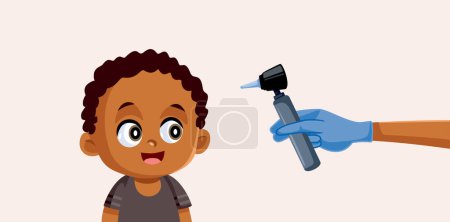 Le médecin vérifie l'audition d'un bébé à l'aide d'un otoscope Illustration vectorielle