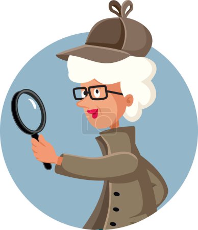 Téléchargez les illustrations : Détective principal Granny tenant une loupe à la recherche d'indices caractère - en licence libre de droit