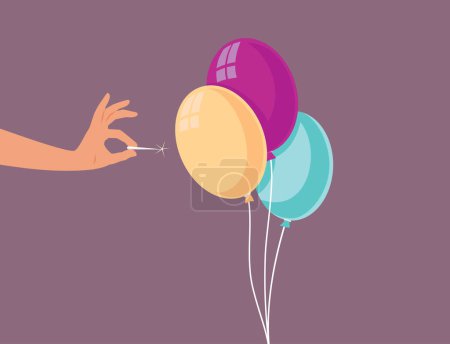 Illustration for Hand Holding a Needle Trying to Pop a Balloon Vector Cartoon - Royalty Free Image