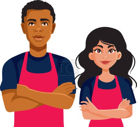 Vector Isolated Couple of Employees Standing with Arms Crossed