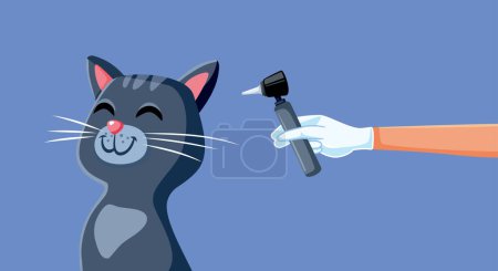 Ilustración de Vector Cat revisando sus oídos en la Clínica Veterinaria - Imagen libre de derechos