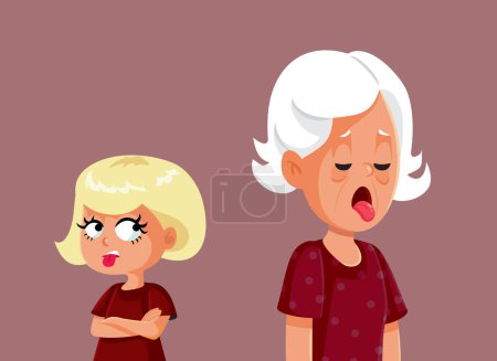 Abuela y nieta no llevarse bien Vector ilustración de dibujos animados