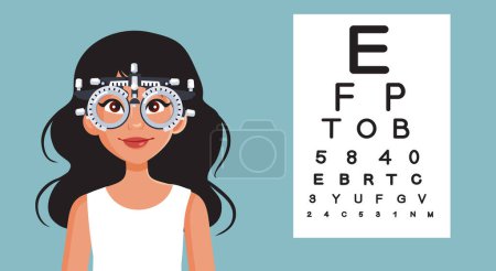Female Patient at Ophthalmology Control Vector Cartoon Illustration