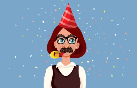 Illustration for Funny Woman Wearing a Fake Mustache Party Mask Vector Illustration - Royalty Free Image