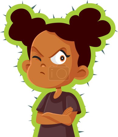 Little Girl Being Irritated Feeling like a Cactus vector Cartoon