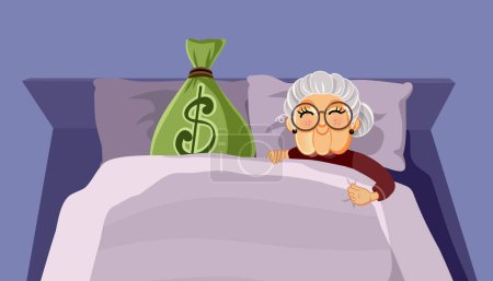 Senior Woman Sleeping with Retirement Money Bag Vector Cartoon