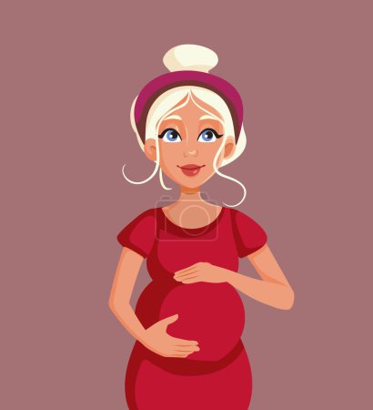Ilustración de Feliz embarazada acariciando su vientre vector ilustración de dibujos animados - Imagen libre de derechos